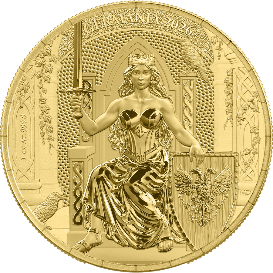 Goldmünze 1 oz Germania Mint Germania 2026 BU 100 Mark im Safepack