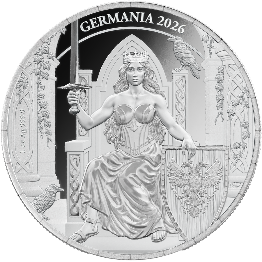 Silbermünze 1 oz Germania Mint Germania 2026 Proof PP 5 Mark mit Zertifikat