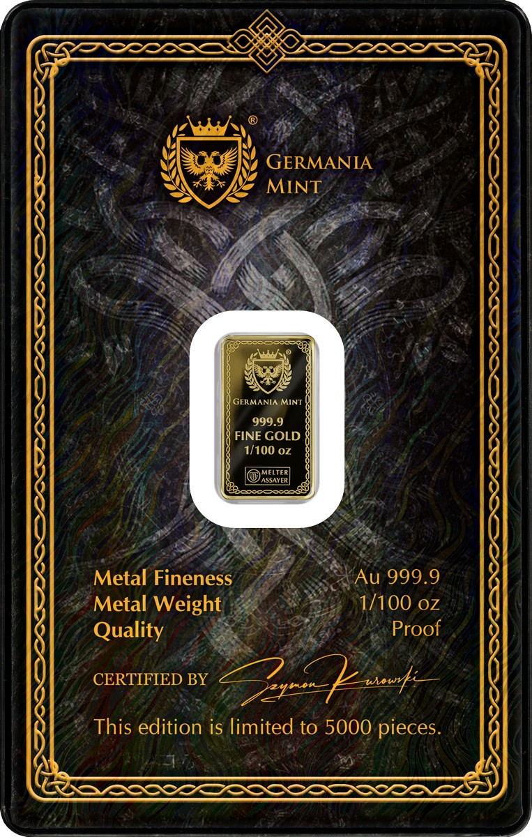 Goldbarren 1/100 oz Germania Mint Gods of Germania Odin im Safepack 999 Gold – Bild 4