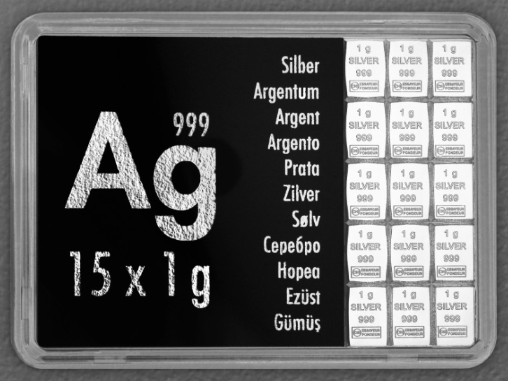Valcambi 15 x 1 Gramm 999 Feinsilber Silbertafel Silberbarren CombiBar