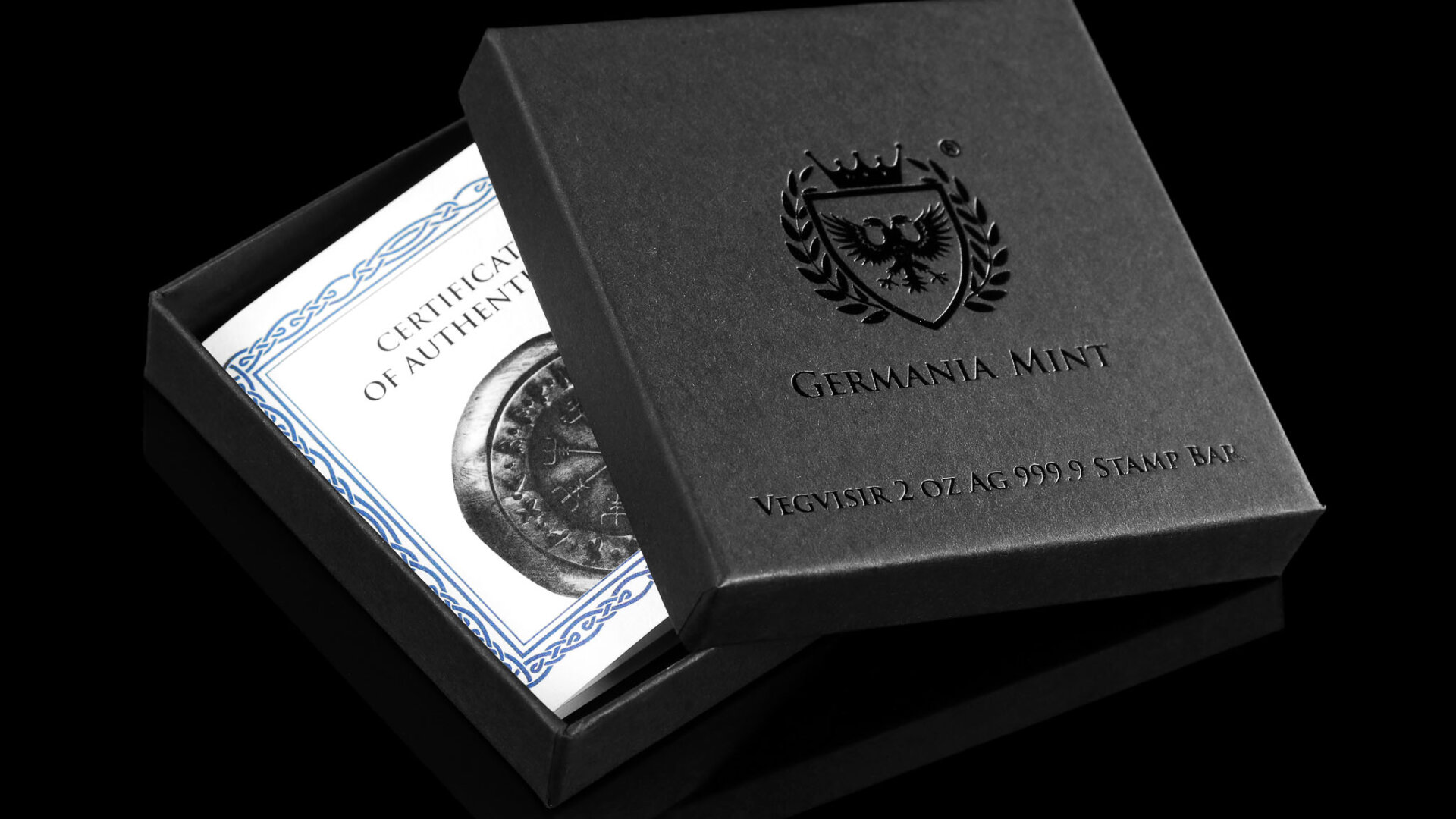 Silberbarren Gussbarren - 2 oz Vegvisir Rune 2026 - Germania Mint - Antik Finish - UV-Effekt – Bild 7