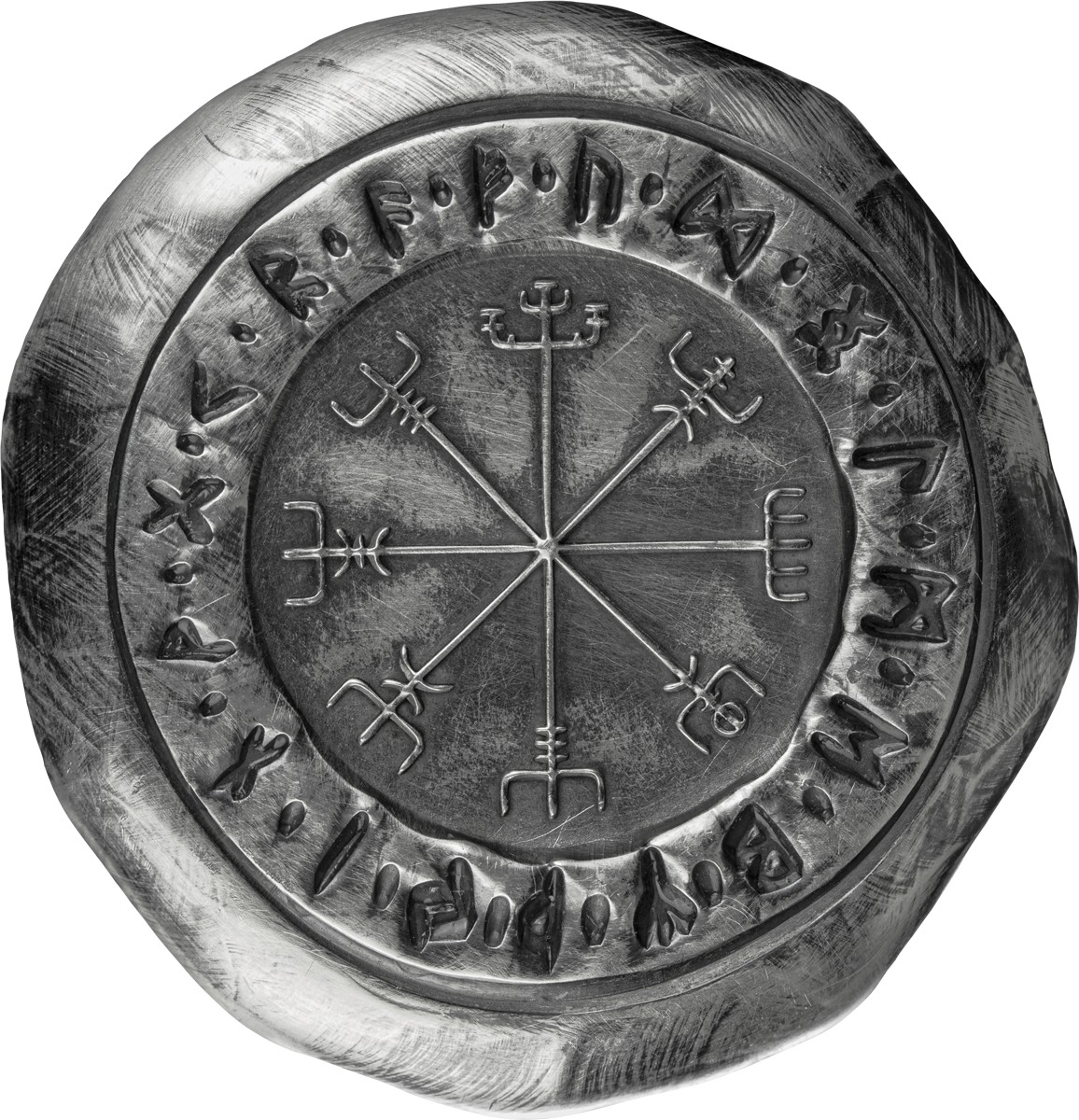 Silberbarren Gussbarren - 2 oz Vegvisir Rune 2026 - Germania Mint - Antik Finish - UV-Effekt – Bild 2