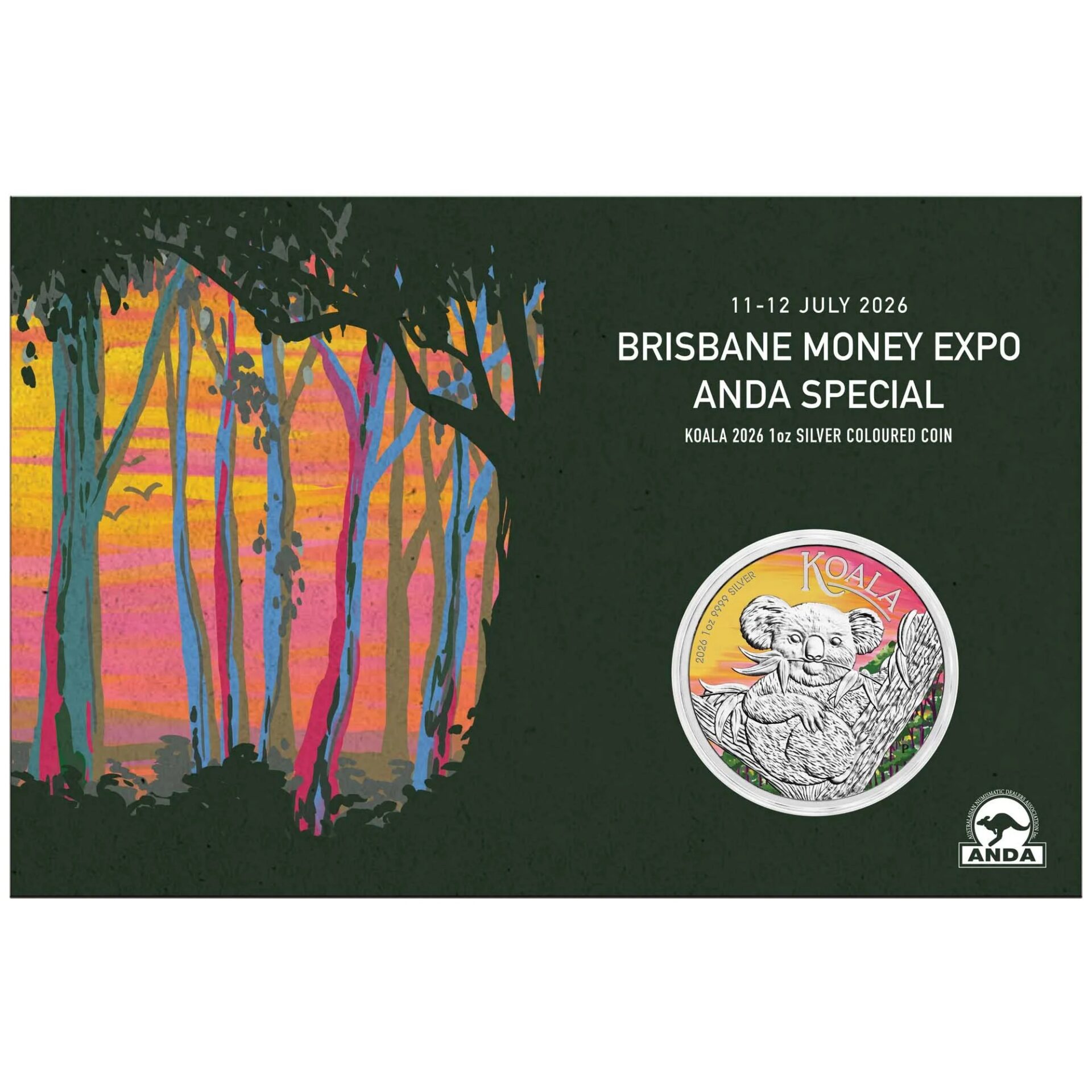 Silbermünze 1 oz Koala 2026 PM Brisbane Money Expo Coin Show Special ANDA Farbe .999 Silber – Bild 2
