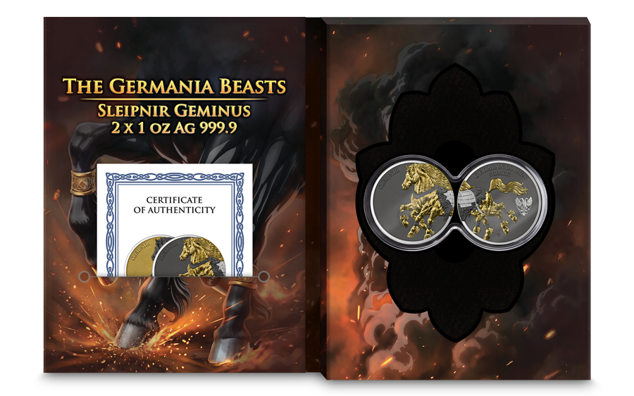 Silbermünze 2 x 1 oz Germania Beasts Sleipnir GEMINUS 2026 - Germania Mint .999 Silber – Bild 7