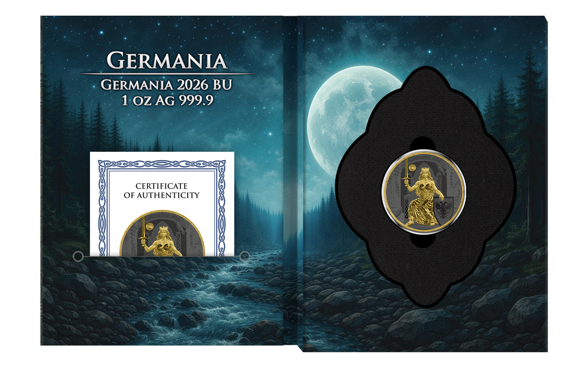 Silbermünze 1 oz Germania Mint - Germania 2026 - ANA Edition - Privy Mark - Gelbgold - Ruthenium – Bild 5