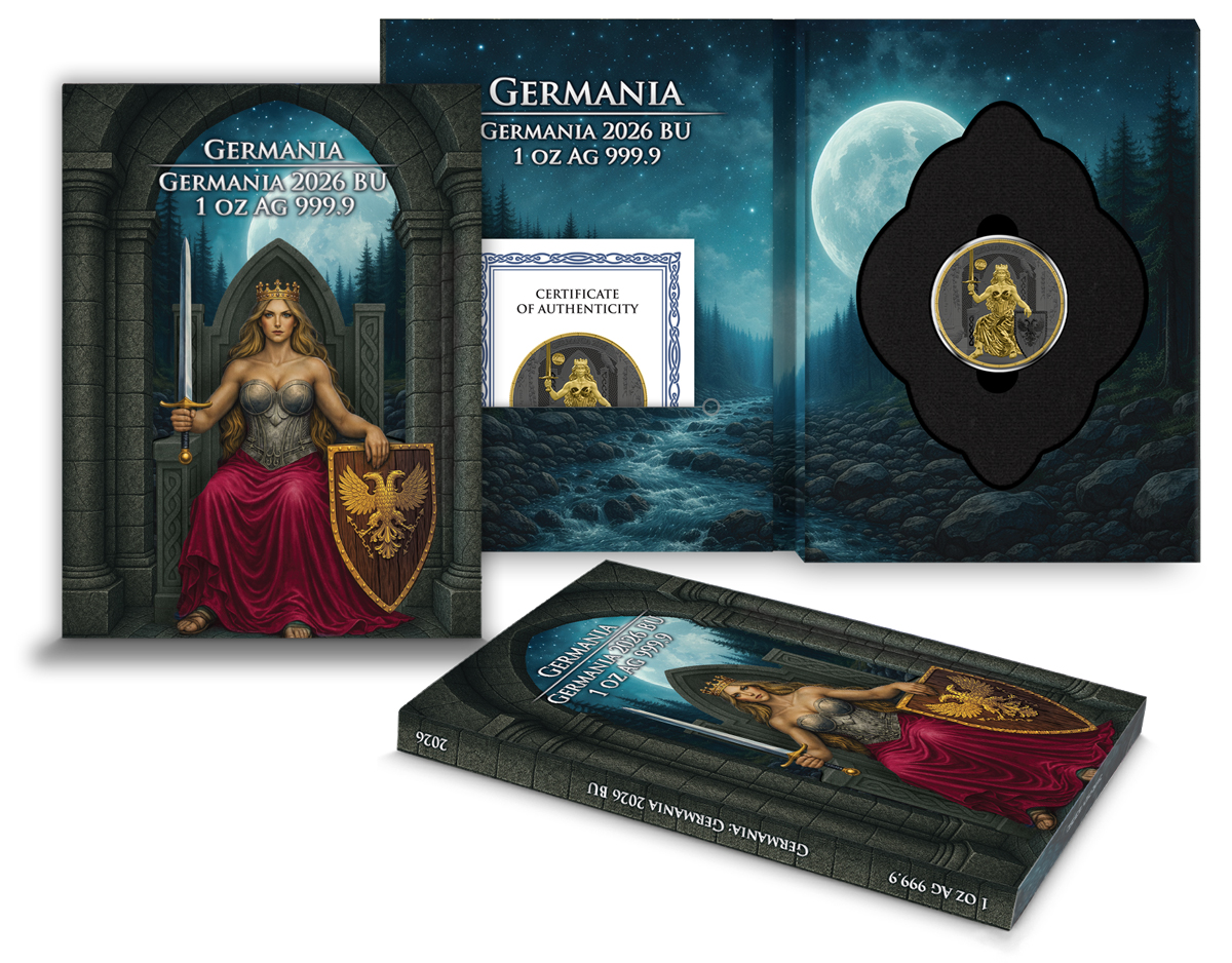 Silbermünze 1 oz Germania Mint - Germania 2026 - ANA Edition - Privy Mark - Gelbgold - Ruthenium – Bild 7