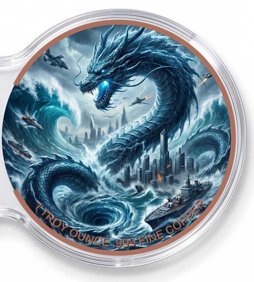 Kupfermedaille 2x 1 oz Fantasy - Feuerdrache vs. Wasserdrache Doppelkapsel – Bild 4