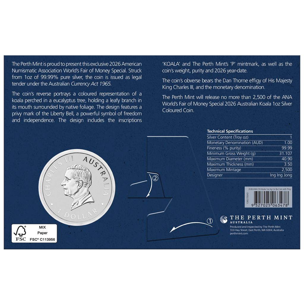 Silbermünze 1 oz Australien Koala ANA Coin Show Special Pittsburgh 2026 Farbe – Bild 7