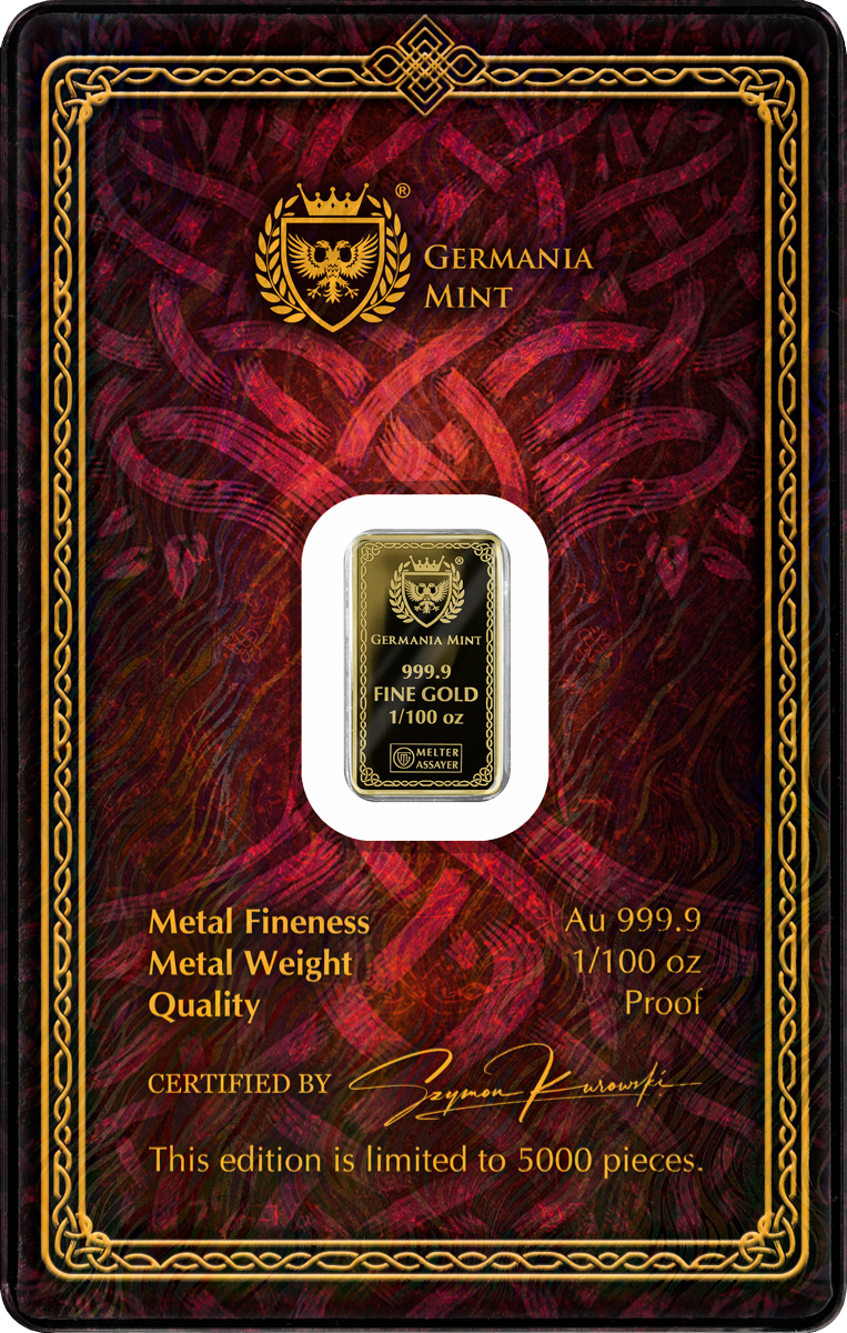Goldbarren 1/100 oz Germania Mint Gods of Germania Sif im Safepack 999 Gold – Bild 3