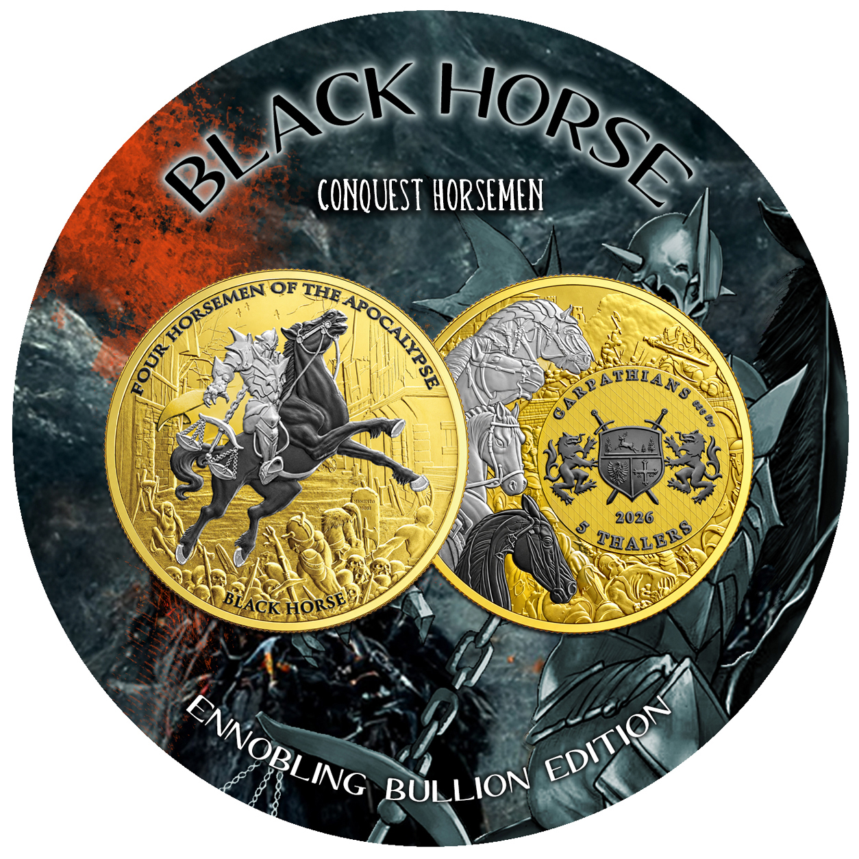 Silbermünze 1 oz Four Horsemen of the Apocalypse Black Horse Gilded Ruthenium – Bild 4