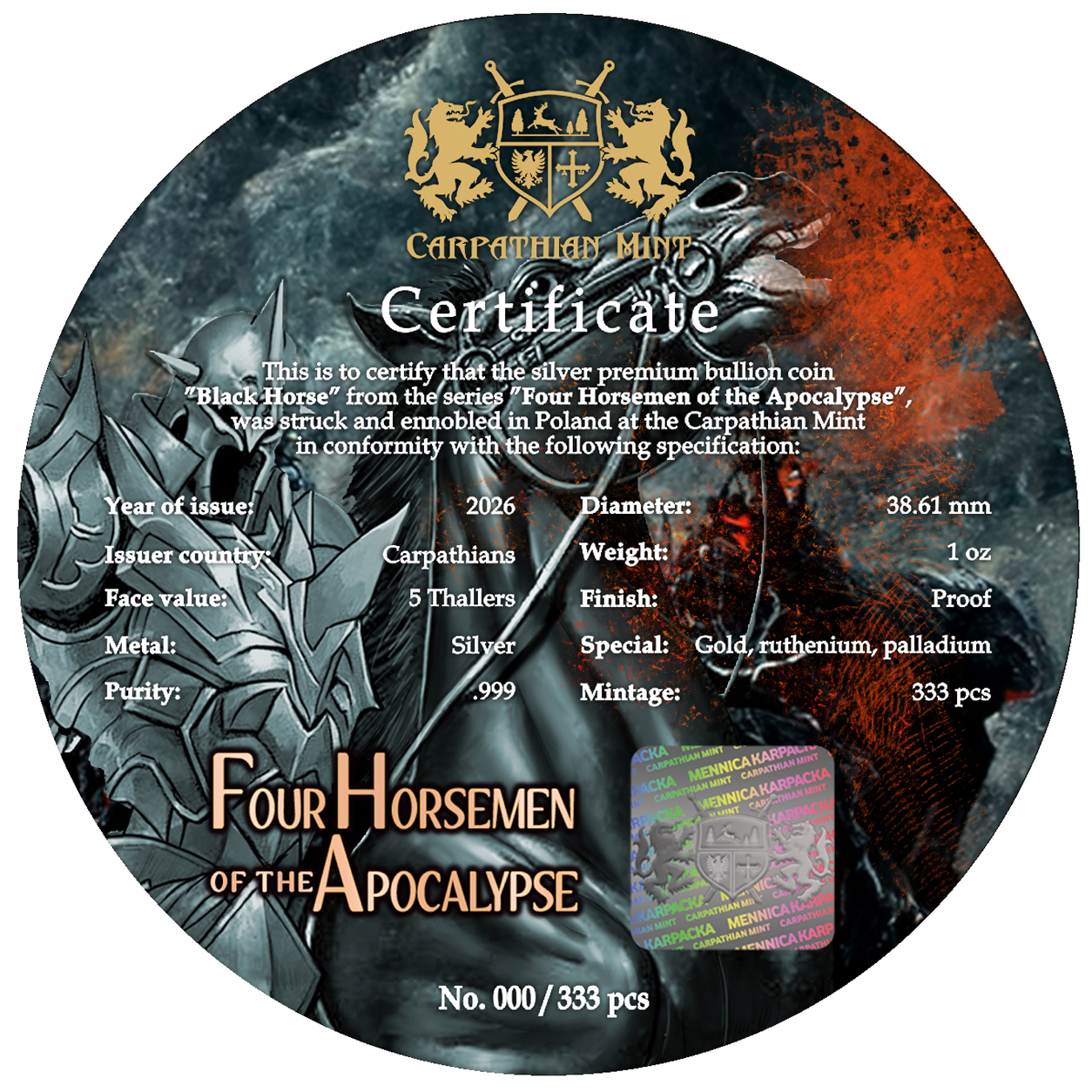 Silbermünze 1 oz Four Horsemen of the Apocalypse Black Horse Gilded Ruthenium – Bild 5