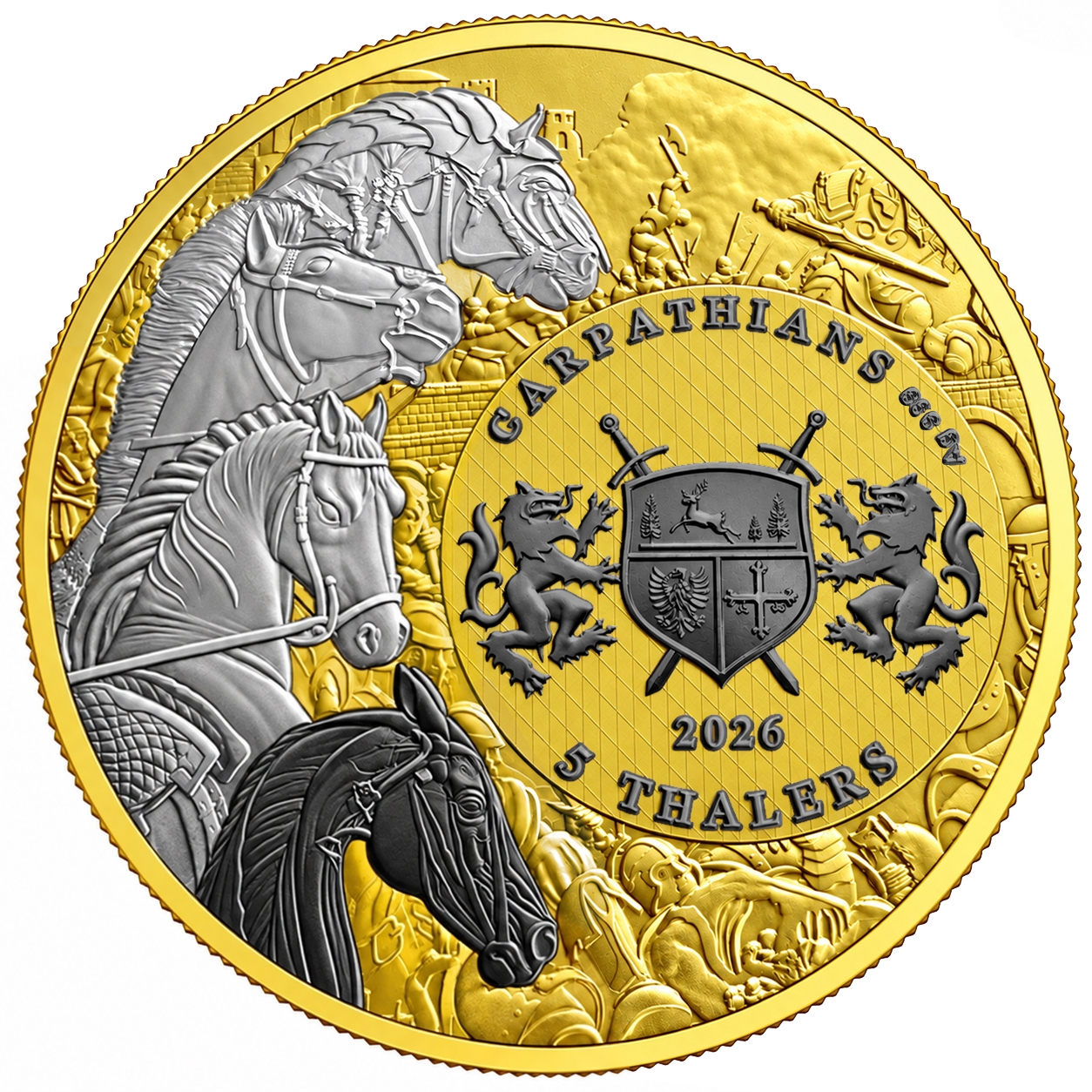 Silbermünze 1 oz Four Horsemen of the Apocalypse Black Horse Gilded Ruthenium – Bild 3