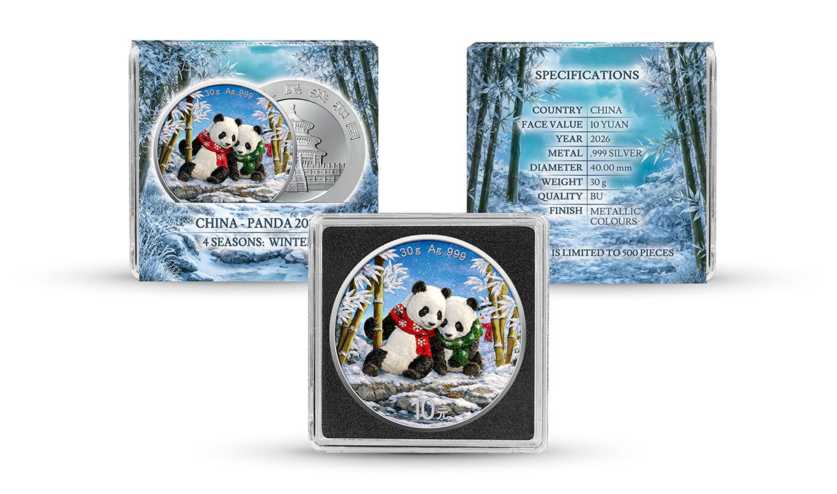 Silbermünze 30 Gramm China Panda 2026 - 4 Jahreszeiten Winter 999 Silber – Bild 6