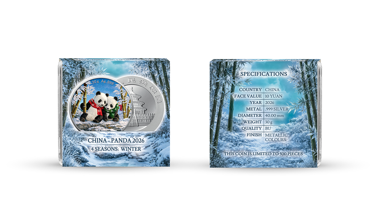 Silbermünze 30 Gramm China Panda 2026 - 4 Jahreszeiten Winter 999 Silber – Bild 5