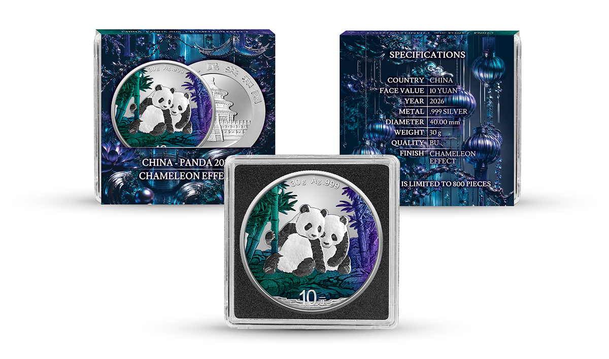 Silbermünze 30 Gramm China Panda 2026 Chamäleon Effekt Farbe .999 Silber Münze – Bild 7