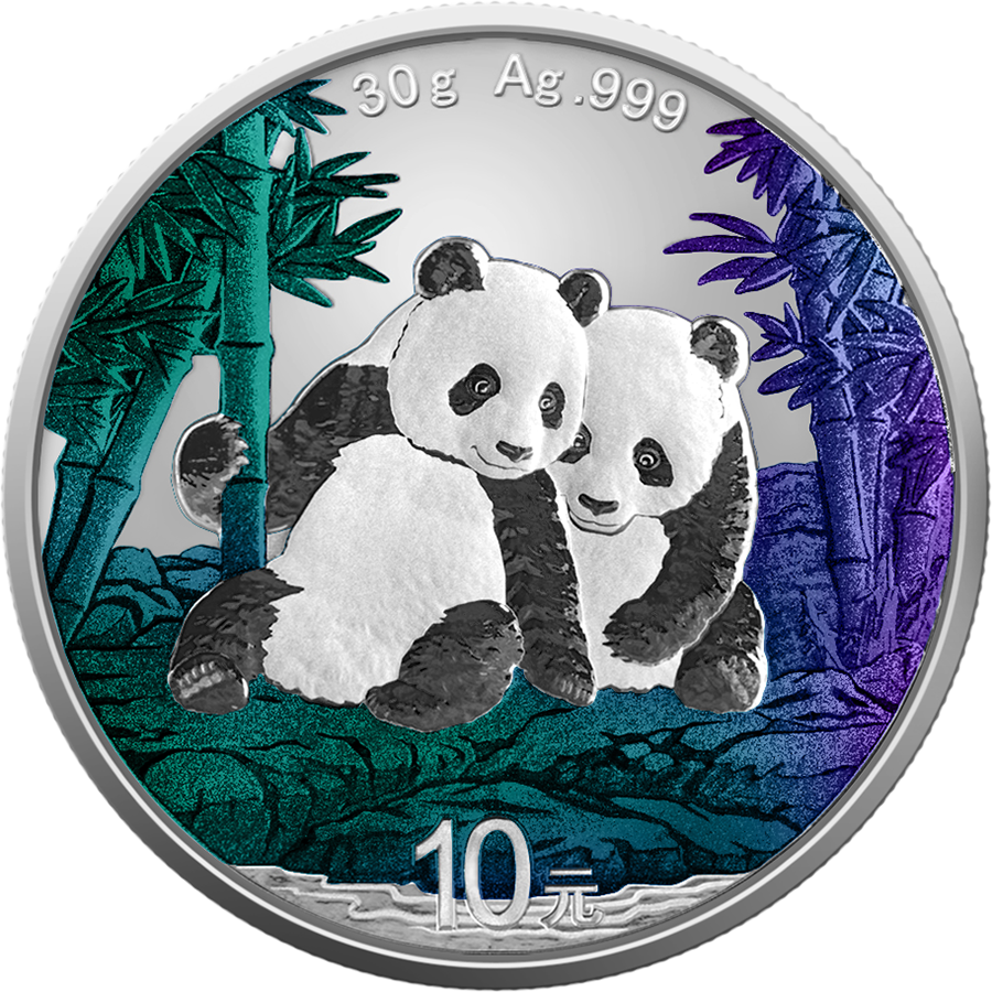 Silbermünze 30 Gramm China Panda 2026 Chamäleon Effekt Farbe .999 Silber Münze – Bild 3