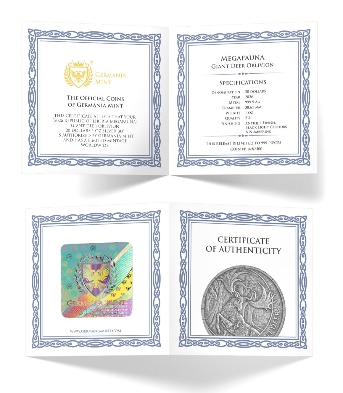 Silbermünze 1oz Germania Mint Megafauna Giant Deer Oblivion 2026 Antik Finish UV – Bild 4