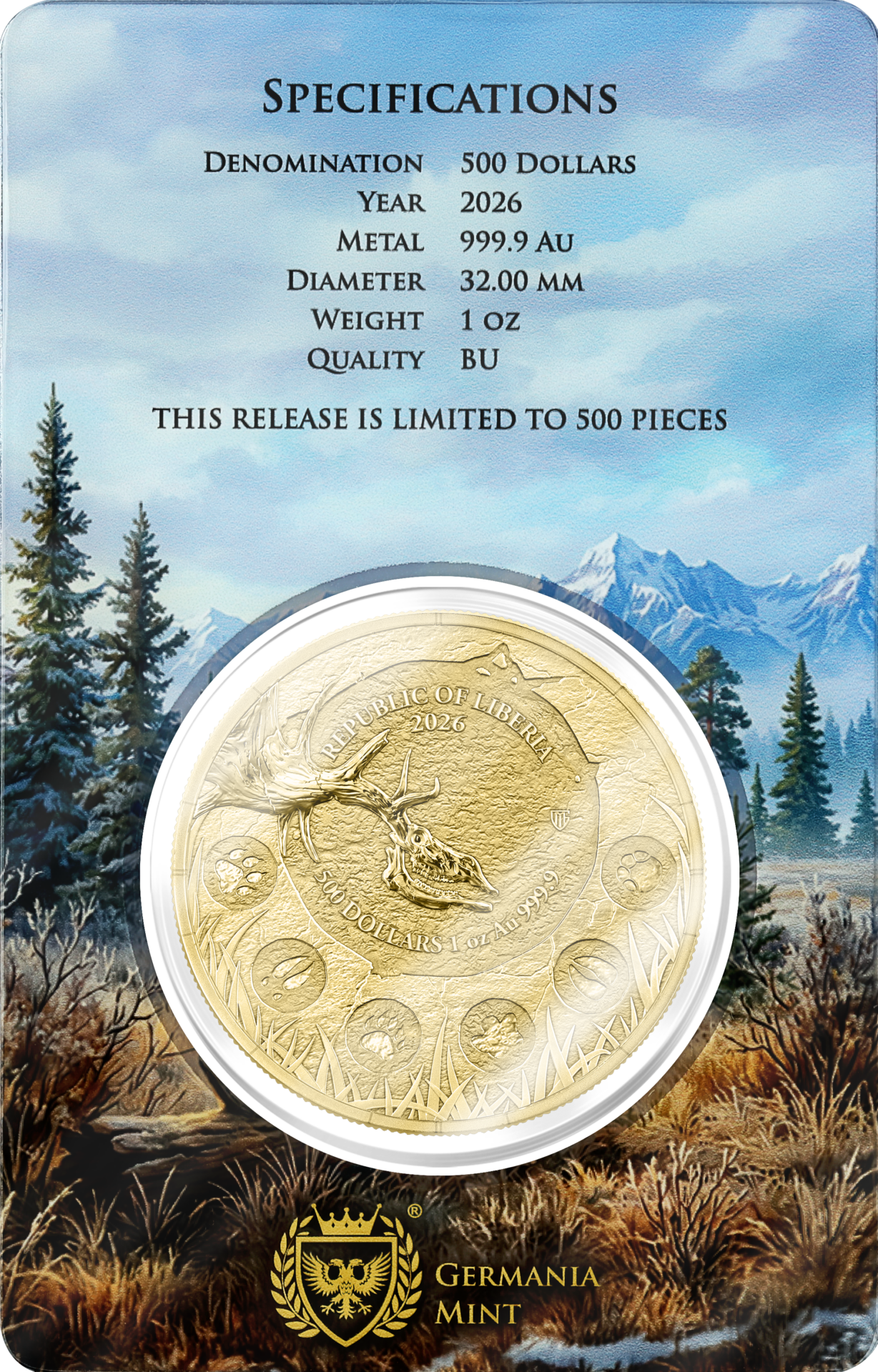 Goldmünze Germania Mint 1 oz Megafauna Giant Deer 2026 BU Safepack – Bild 2