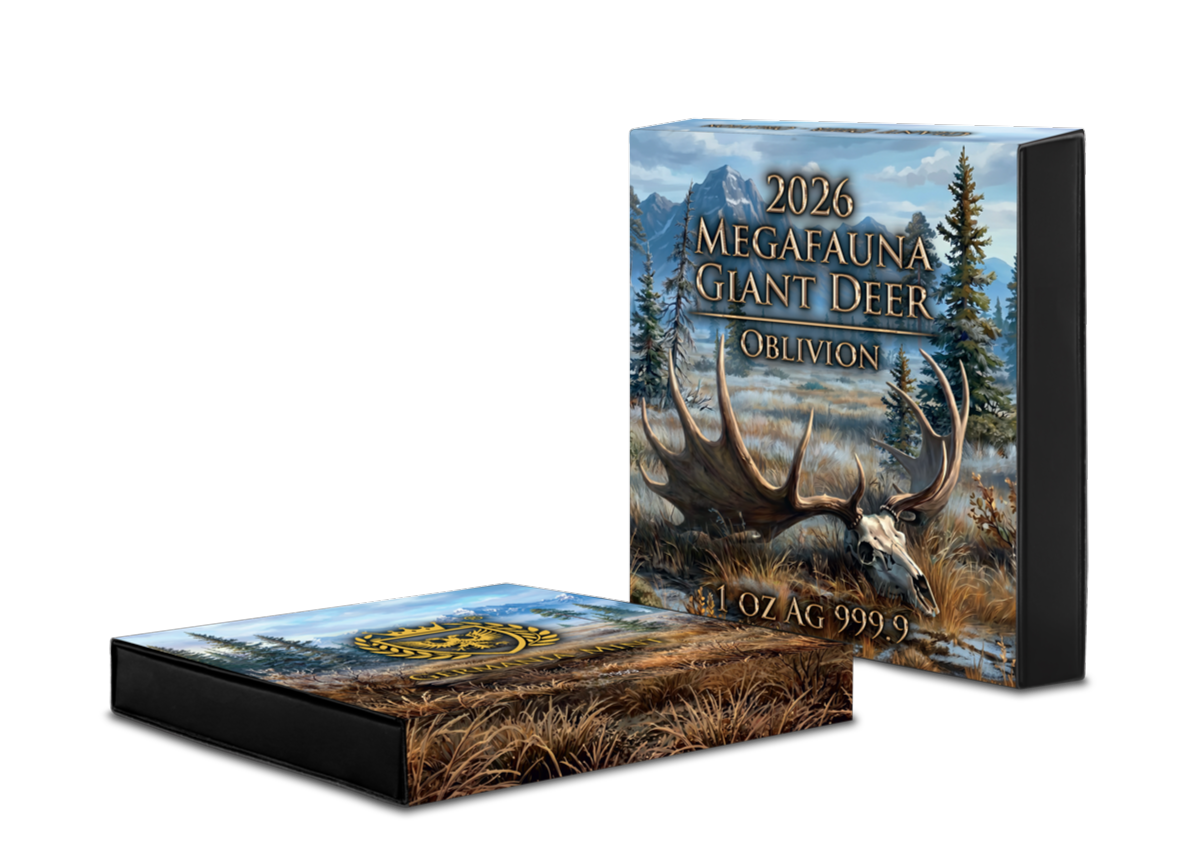Silbermünze 1oz Germania Mint Megafauna Giant Deer Oblivion 2026 Antik Finish UV – Bild 7