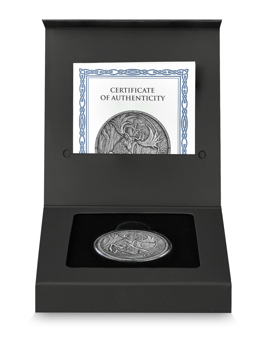 Silbermünze 1oz Germania Mint Megafauna Giant Deer Oblivion 2026 Antik Finish UV – Bild 5