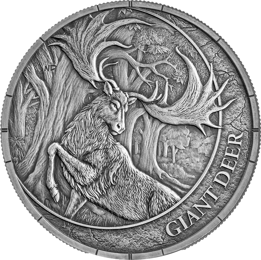 Silbermünze 1oz Germania Mint Megafauna Giant Deer Oblivion 2026 Antik Finish UV – Bild 2