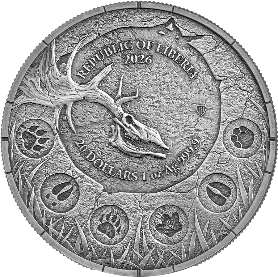 Silbermünze 1oz Germania Mint Megafauna Giant Deer Oblivion 2026 Antik Finish UV – Bild 3