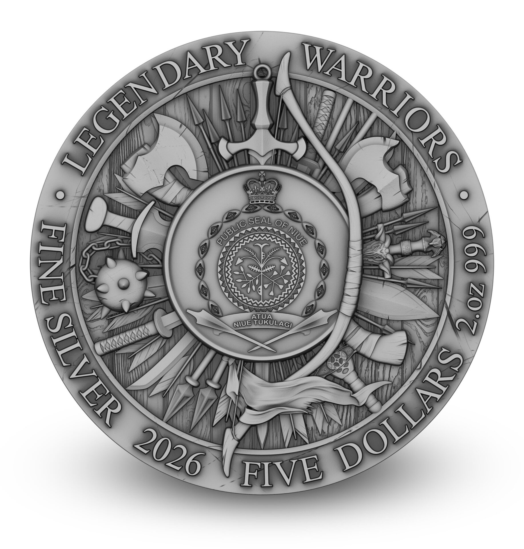 Silbermünze 2oz T&S Legendary Warriors Attila the Hun 2026 HR Antik Finish Farbe – Bild 2