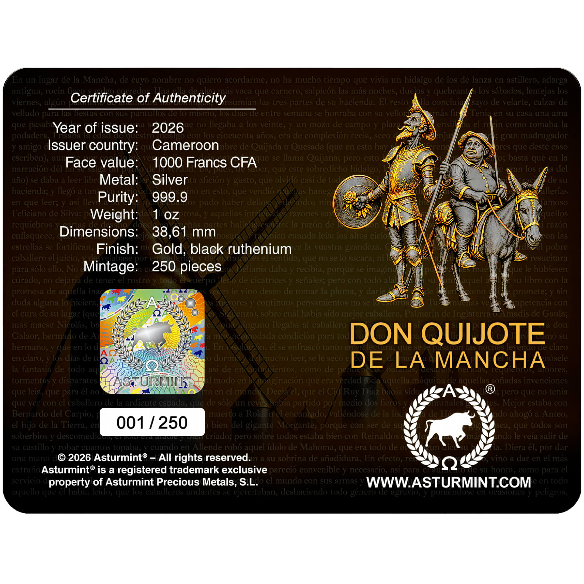 Silbermünze 1 oz Don Quijote de la Mancha 2026 Black Ruthenium Gilded Proof .999 – Bild 5