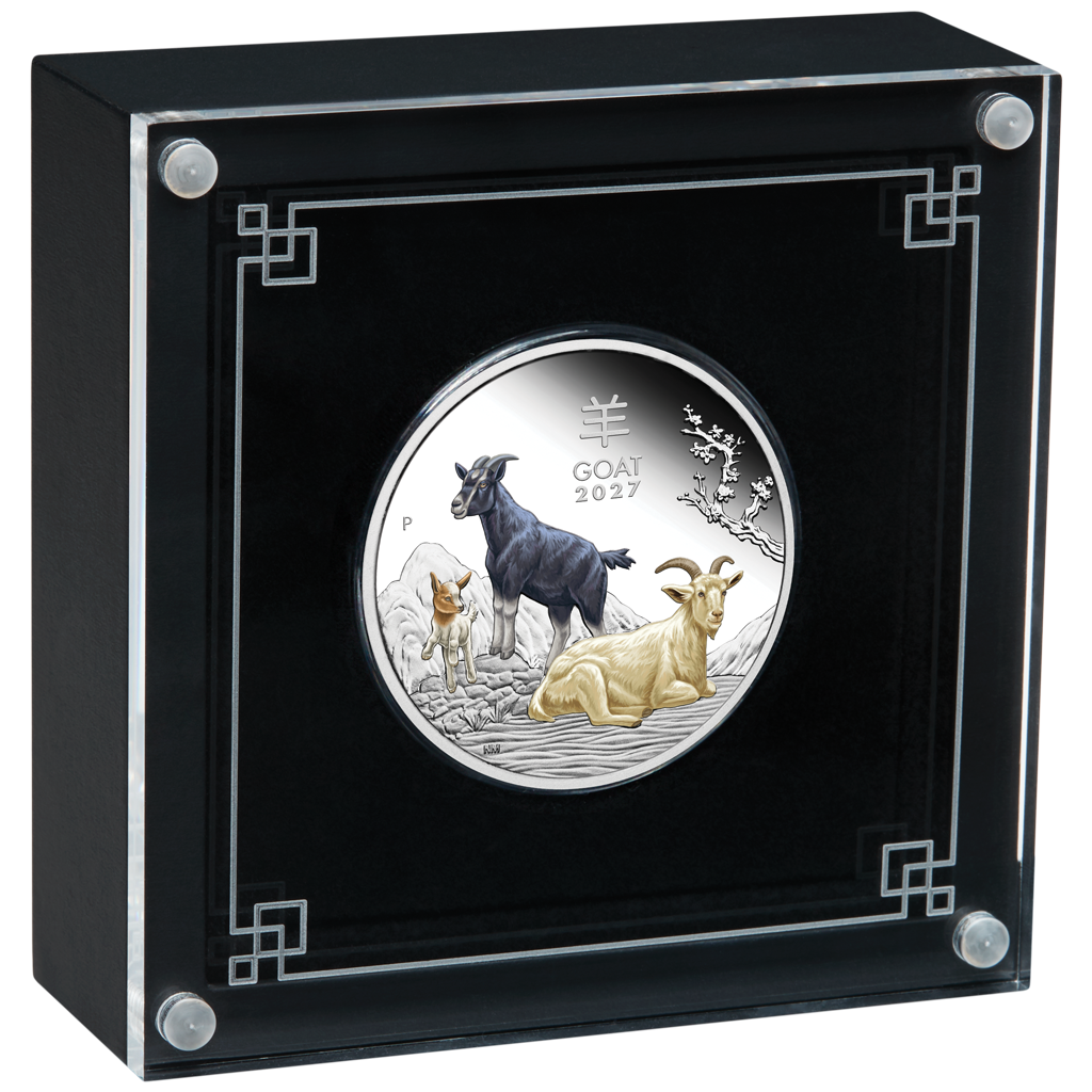 Silbermünze 1 oz Lunar III Jahr der Ziege 2027 Farbe Perth Mint .999 Silber – Bild 4