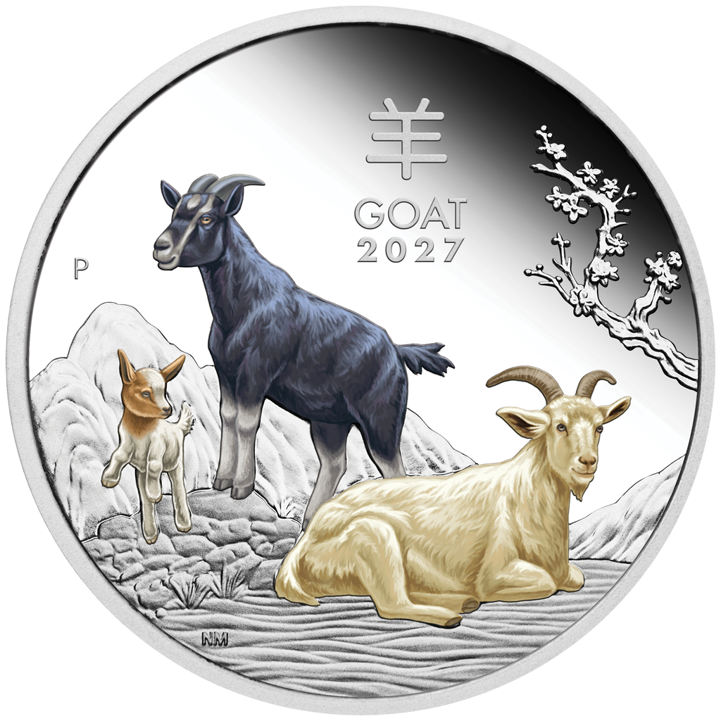 Silbermünze 1 oz Lunar III Jahr der Ziege 2027 Farbe Perth Mint .999 Silber – Bild 2