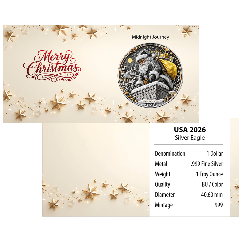 Silbermünze 1 oz American Silver Eagle Weihnachten Santa´s Midnight Journey 2026 – Bild 3