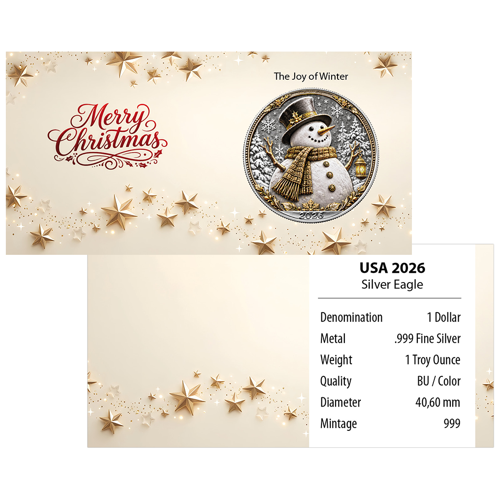 Silbermünze 1 oz American Silver Eagle Weihnachten The Joy of Winter 2026 Farbe – Bild 3