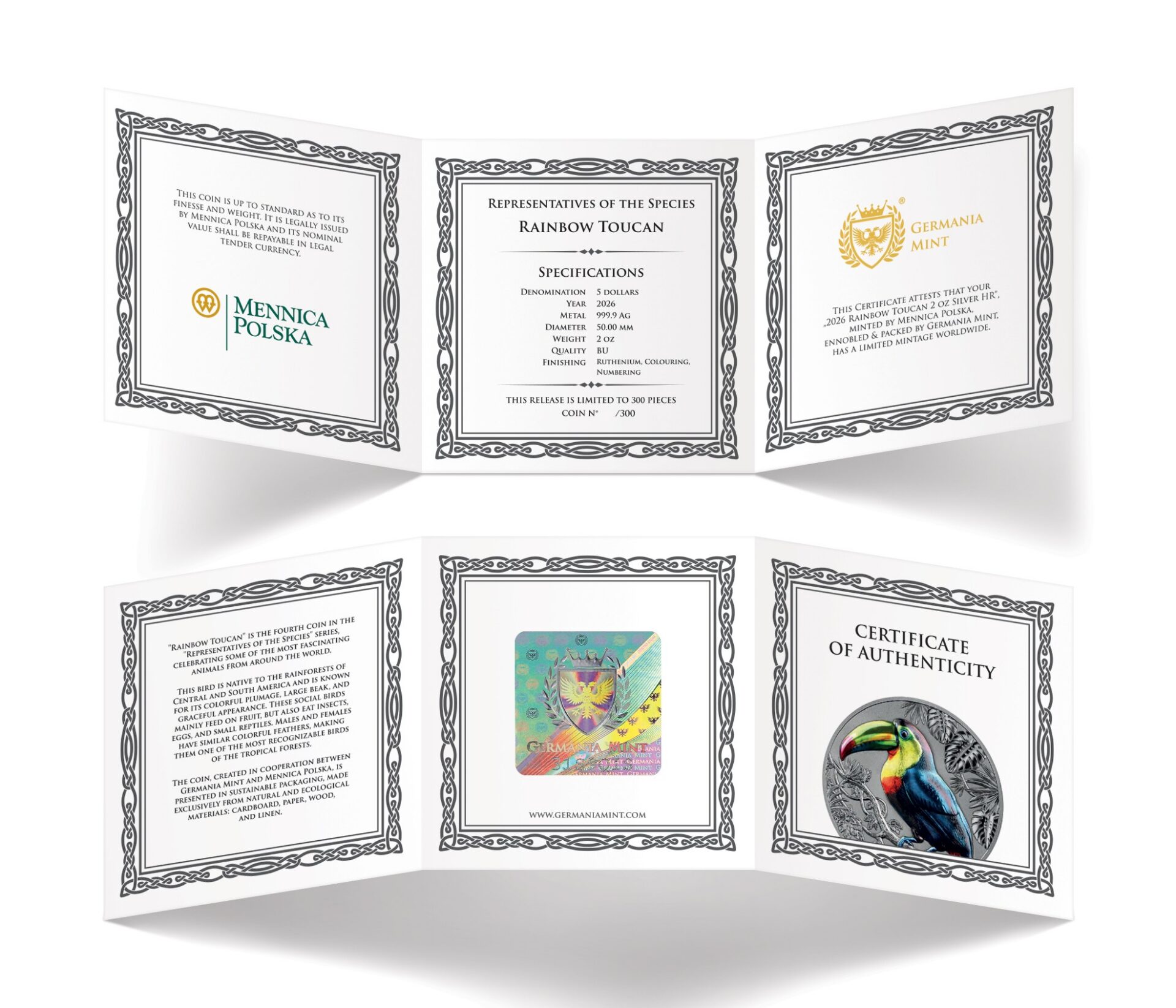 Silbermünze 2 oz Representatives of the Specie #4 Rainbow Toucan High Relief – Bild 4